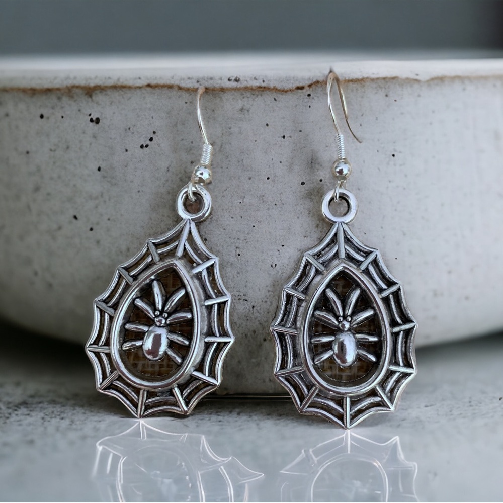 Spider in web pendant and earring set. Sterling ear wires